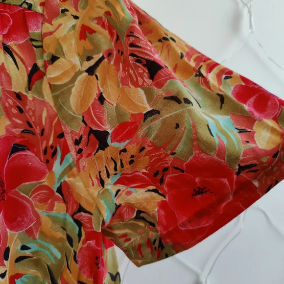 Vintage Floral Blouse / 80s / Red / Yellow & Green / Medium - Picture 2 of 5